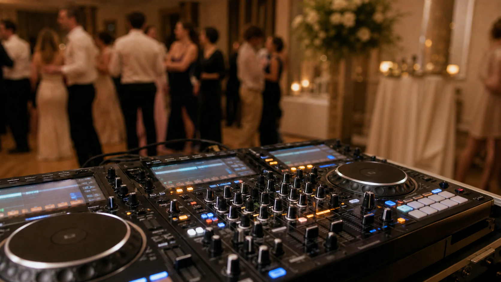 Professionelles DJ-Mischpult bei einer Hochzeitsparty